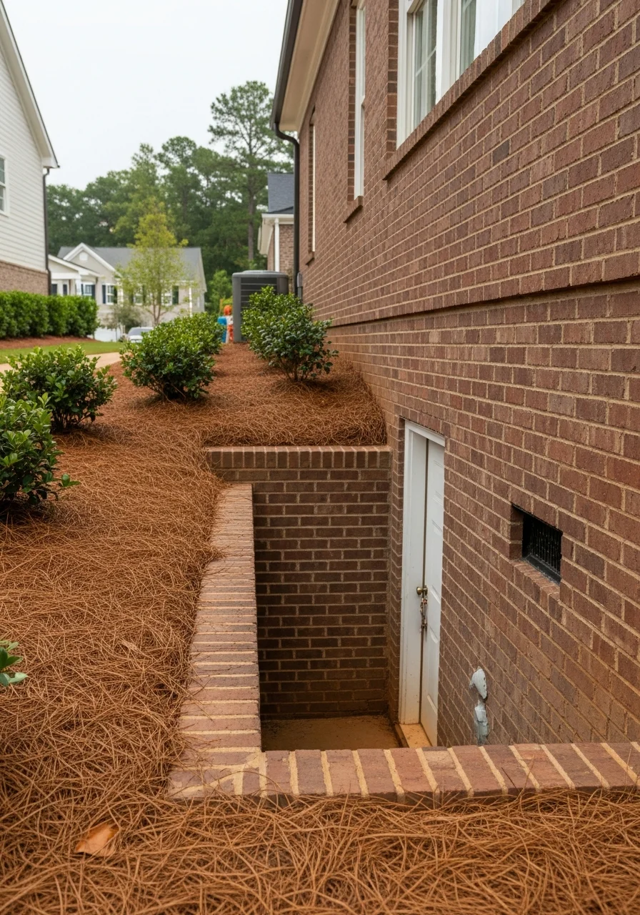 Detail shot of a well-maintained Raleigh home entrance with professional landscaping.